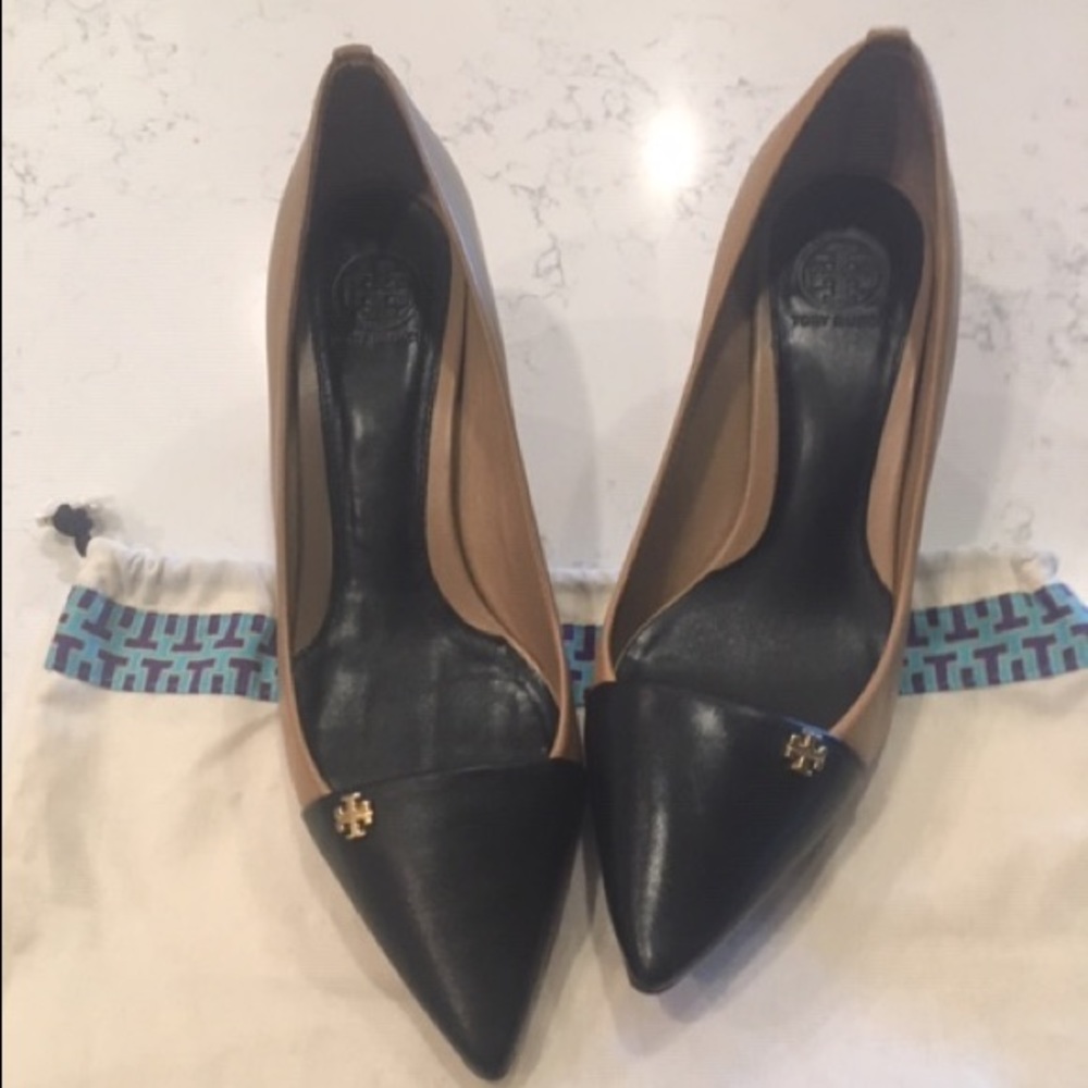 Tory Burch Black and Tan pumps.